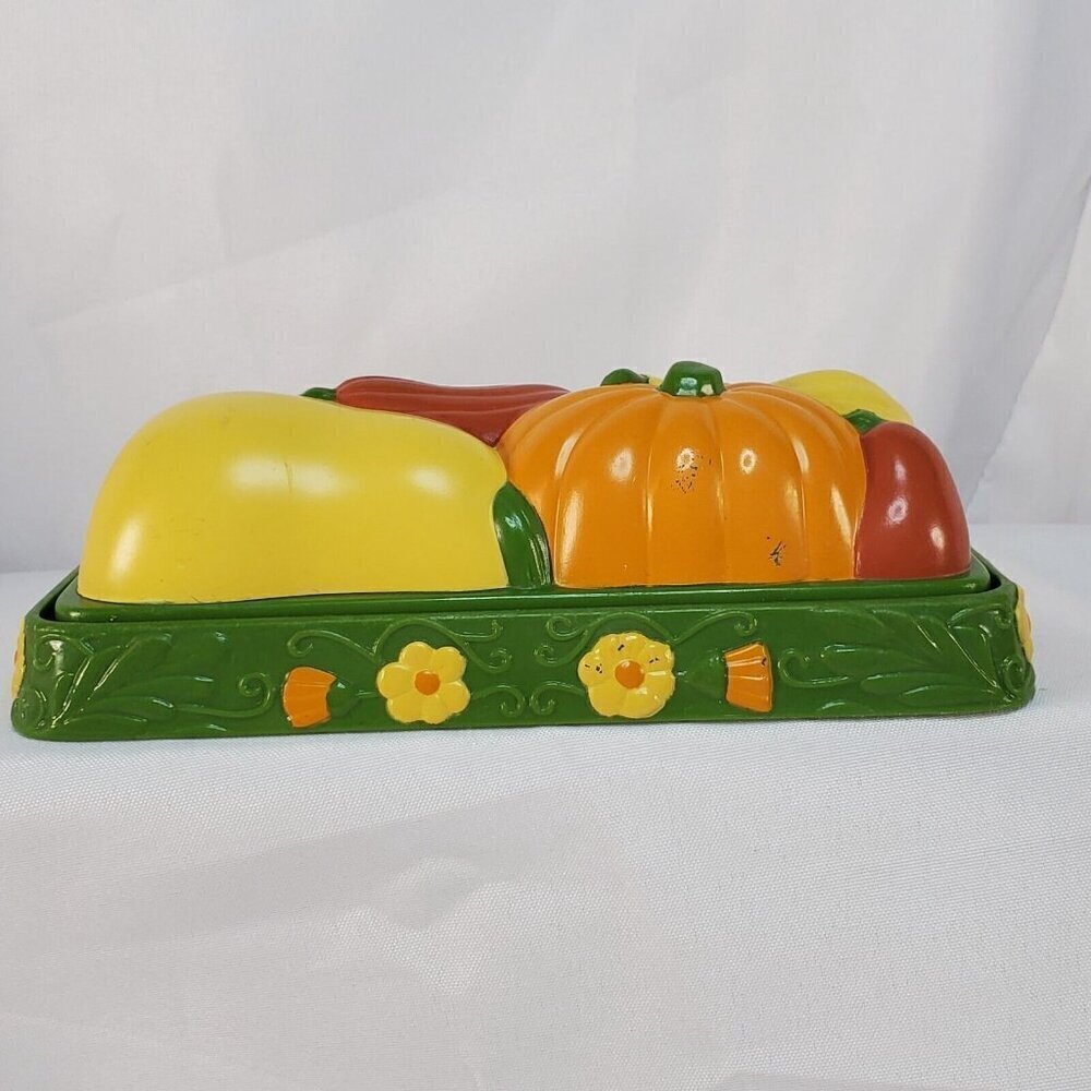 VTG Thanksgiving Fall MCM Butter Dish Retro 1960's Veggies Harvest Cottagecore - Picture 3 of 9